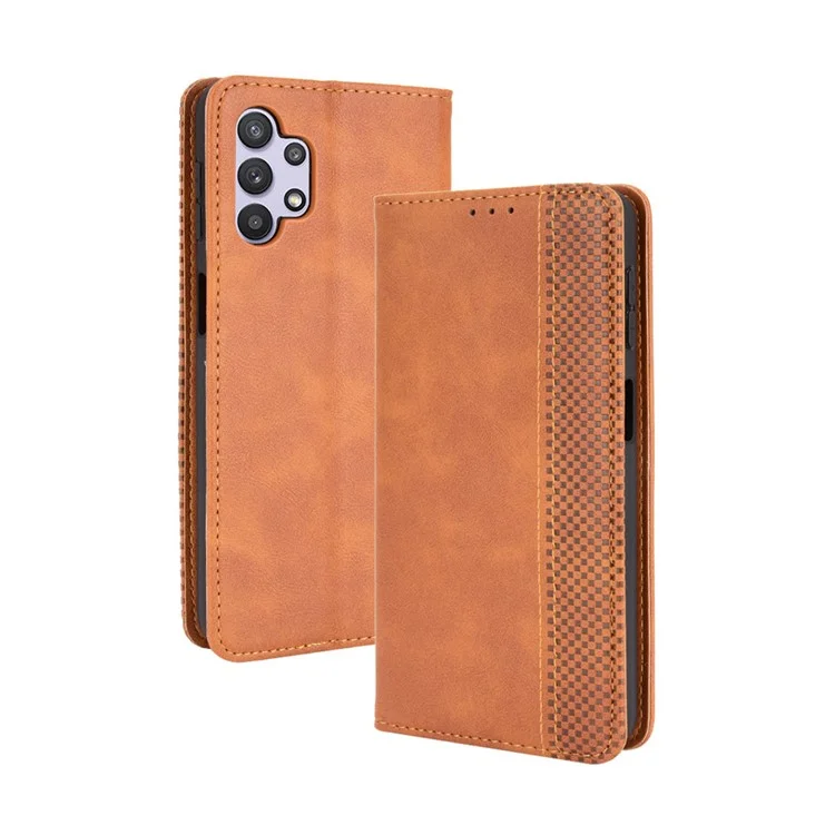 Funda de Teléfono de Cartera de Estilo Vintage Magnética para Samsung Galaxy A32 5G/M32 5G - Marrón