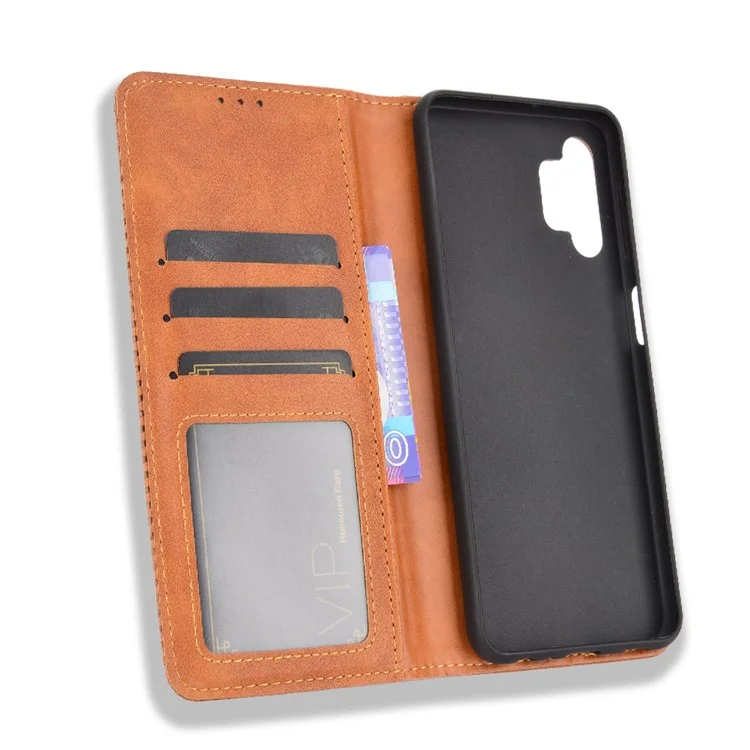 Funda de Teléfono de Cartera de Estilo Vintage Magnética para Samsung Galaxy A32 5G/M32 5G - Marrón