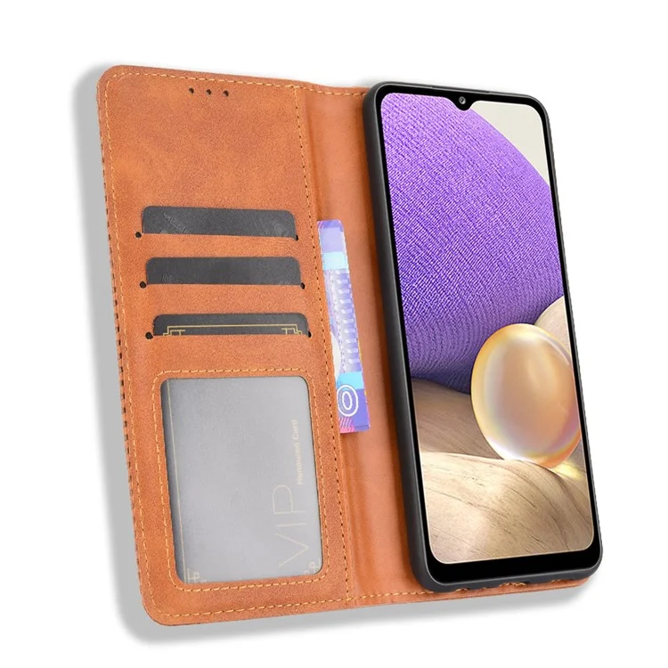 Funda de Teléfono de Cartera de Estilo Vintage Magnética para Samsung Galaxy A32 5G/M32 5G - Marrón