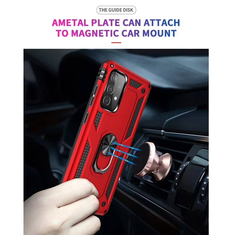 Armor Anti-fall Metal Ring Kickstand Design Hybrid PC TPU Shell for Samsung Galaxy A52 4G/5G / A52s 5G - Red