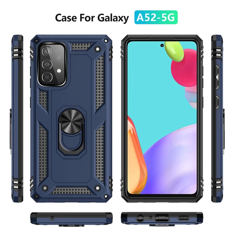 Armor Anti-fall Metal Ring Kickstand Design Hybrid PC TPU Shell for Samsung Galaxy A52 4G/5G / A52s 5G - Blue
