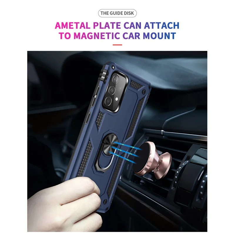 Armor Anti-fall Metal Ring Kickstand Design Hybrid PC TPU Shell for Samsung Galaxy A52 4G/5G / A52s 5G - Blue