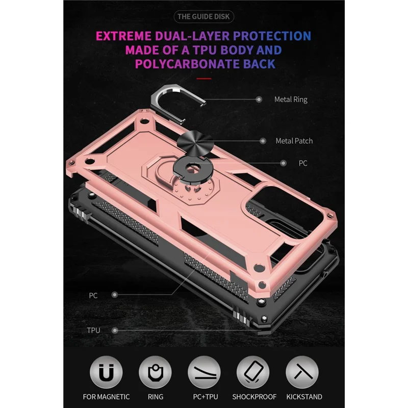 Armor Anti-fall Metal Ring Kickstand Design Hybrid PC TPU Shell for Samsung Galaxy A52 4G/5G / A52s 5G - Rose Gold