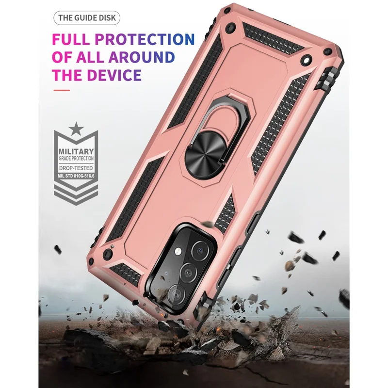 Armor Anti-fall Metal Ring Kickstand Design Hybrid PC TPU Shell for Samsung Galaxy A52 4G/5G / A52s 5G - Rose Gold