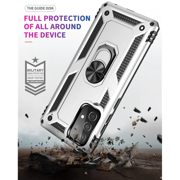 Armor Anti-fall Metal Ring Kickstand Design Hybrid PC TPU Shell for Samsung Galaxy A52 4G/5G / A52s 5G - Silver