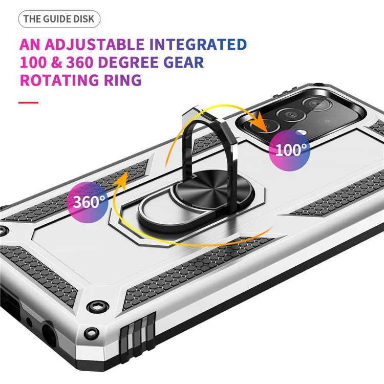 Armor Anti-Fall Metal Rig Right Kickstand Design Hybrid PC TPU Оболочки Для Samsung Galaxy A52 4G / 5G / A52S 5G - Серебряный