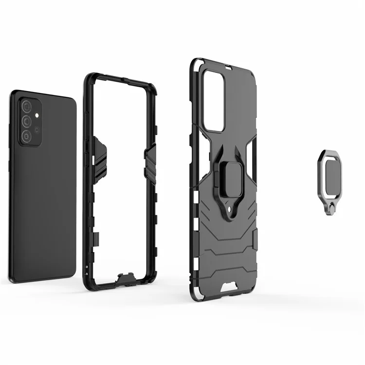 PC + TPU Combo Hybrid Cell Phone Case with Ring Holder Kickstand for Samsung Galaxy A72 5G - Black