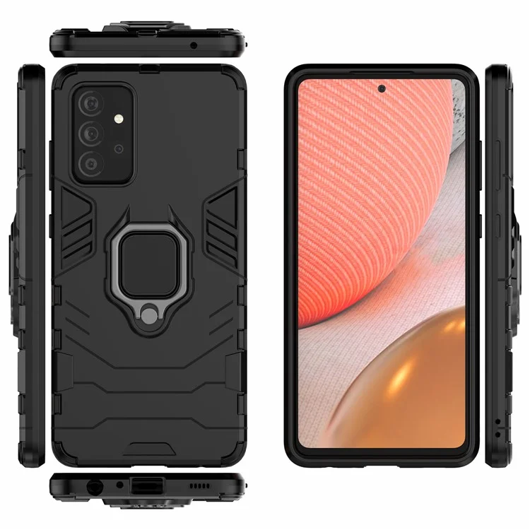 PC + TPU Combo Hybrid Cell Phone Case with Ring Holder Kickstand for Samsung Galaxy A72 5G - Black