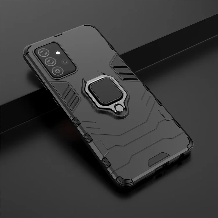 PC + TPU Combo Hybrid Cell Phone Case with Ring Holder Kickstand for Samsung Galaxy A72 5G - Black