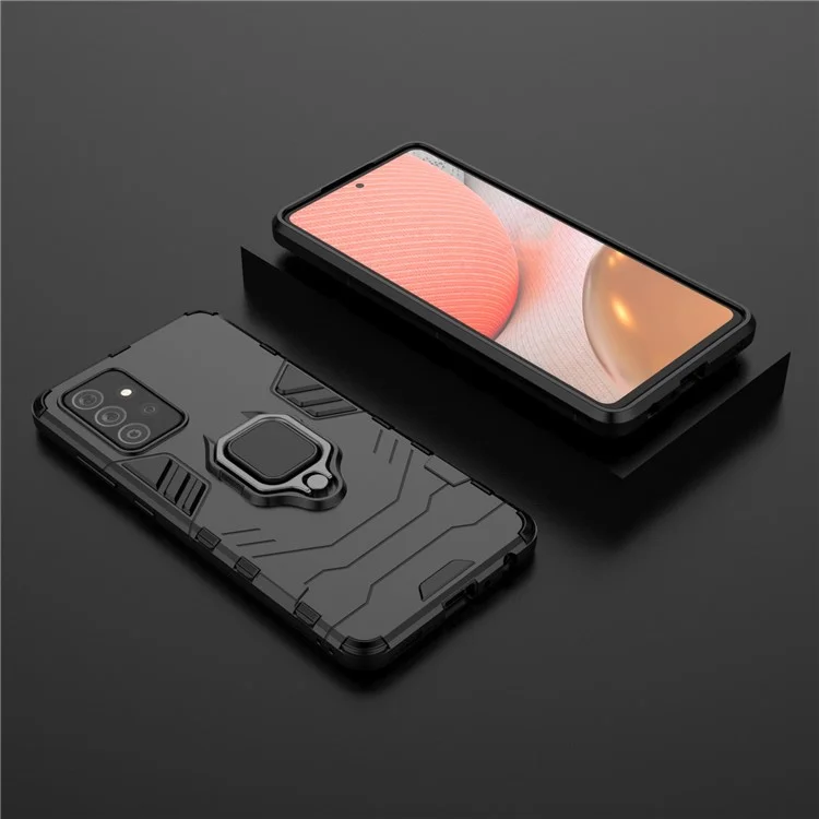 PC + TPU Combo Hybrid Cell Phone Case with Ring Holder Kickstand for Samsung Galaxy A72 5G - Black