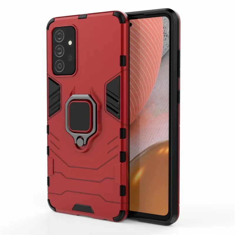 PC + TPU Combo Hybrid Cell Phone Case with Ring Holder Kickstand for Samsung Galaxy A72 5G - Red