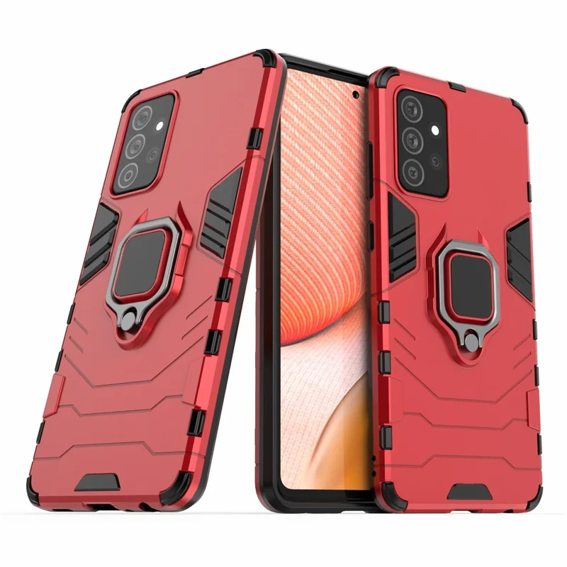 PC + TPU Combo Hybrid Cell Phone Case with Ring Holder Kickstand for Samsung Galaxy A72 5G - Red