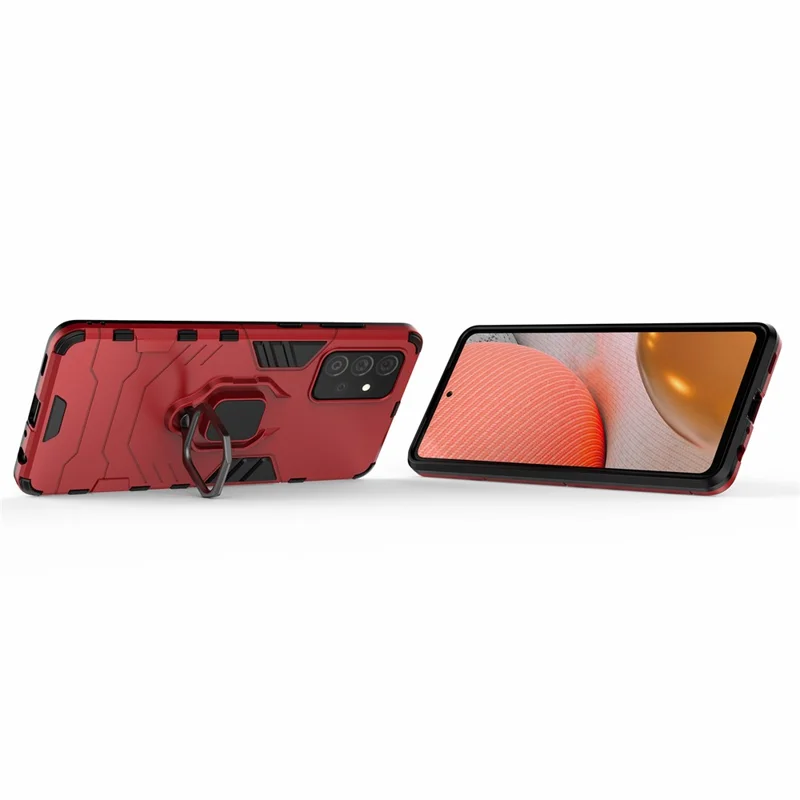 PC + TPU Combo Hybrid Cell Phone Case with Ring Holder Kickstand for Samsung Galaxy A72 5G - Red