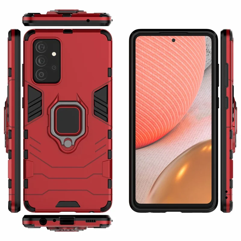 PC + TPU Combo Hybrid Cell Phone Case with Ring Holder Kickstand for Samsung Galaxy A72 5G - Red