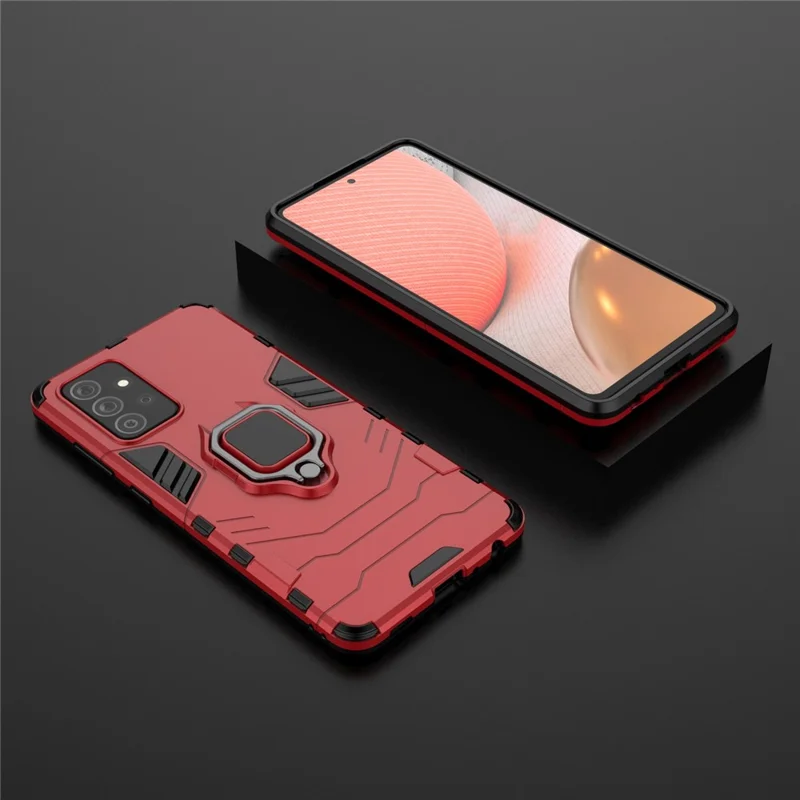 PC + TPU Combo Hybrid Cell Phone Case with Ring Holder Kickstand for Samsung Galaxy A72 5G - Red