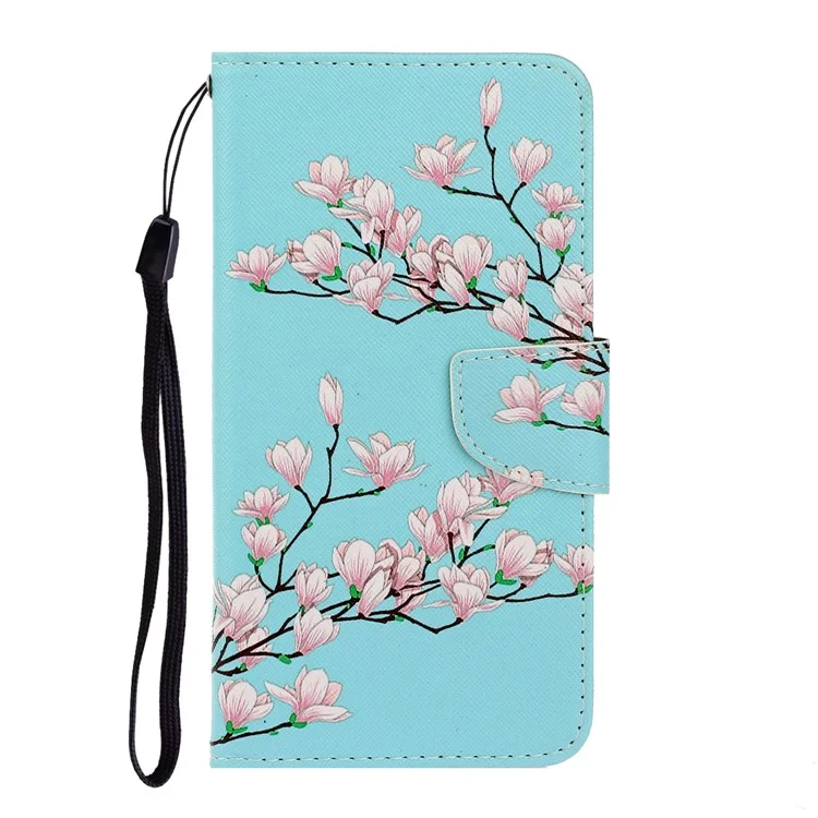 Pattern Printing TPU + PU Leather Wallet Stand Phone Case with Lanyard for Samsung Galaxy A02s (164.2x75.9x9.1mm) - Flower