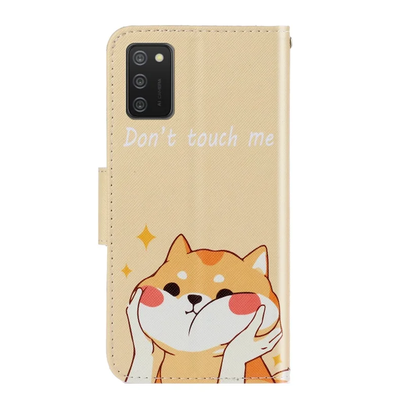 Pattern Printing TPU + PU Leather Wallet Stand Phone Case with Lanyard for Samsung Galaxy A02s (164.2mm) - Cat