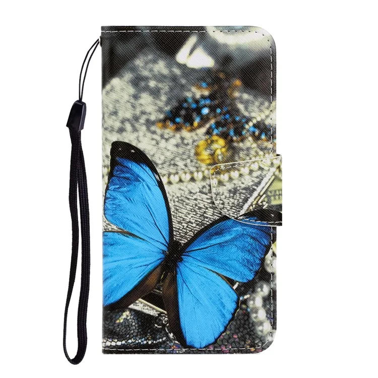 Musterdruck TPU + PU Leder Brieftaschenstand Telefonhülle Mit Lanyard Für Samsung Galaxy A02s (164.2x75.9x9.1mm) - Großer Schmetterling