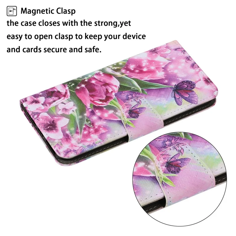 Pattern Printing TPU + PU Leather Wallet Stand Phone Case with Lanyard for Samsung Galaxy S21 Ultra 5G - Flower