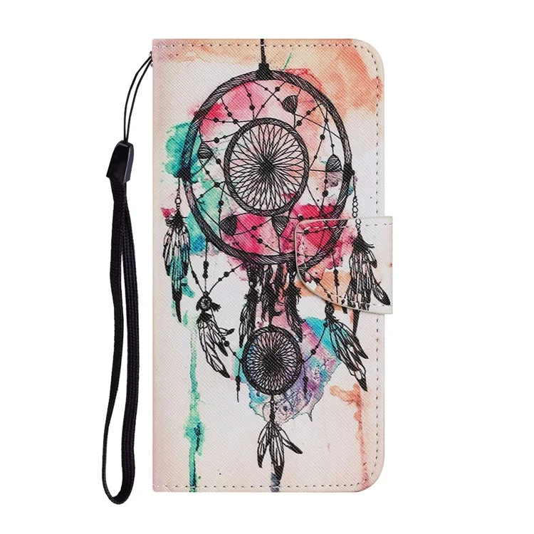 Pattern Printing TPU + PU Leather Wallet Stand Phone Case with Lanyard for Samsung Galaxy S21 Ultra 5G - Dream Catcher