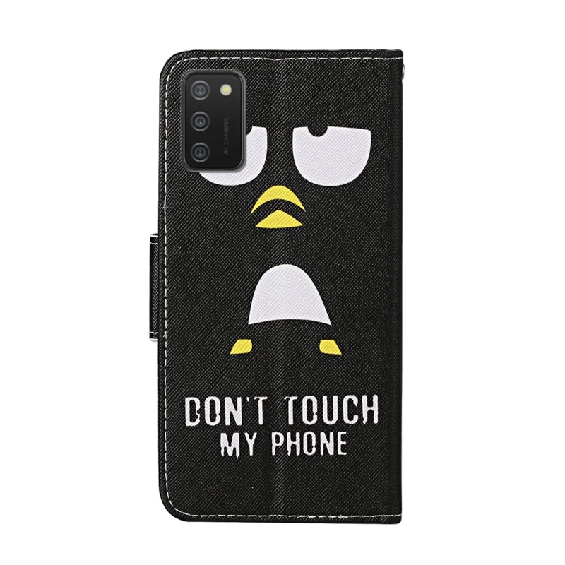 Étui portefeuille en cuir PU avec impression motif, support téléphone et sangle pour Samsung Galaxy A02s (166,5 mm) - Ne touchez pas à mon téléphone