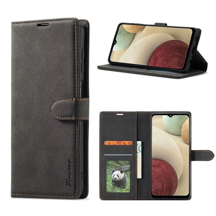 Forwenw F1 -serie Leder -brieftaschen -ständer Cover Hülle Für Samsung Galaxy A12 - Schwarz