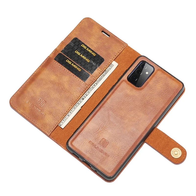 DG.MING Cover for Samsung Galaxy A72 5G / A72 4G Detachable 2-in-1 Anti-scratch Split Leather Wallet Shell + PC Back Case - Brown