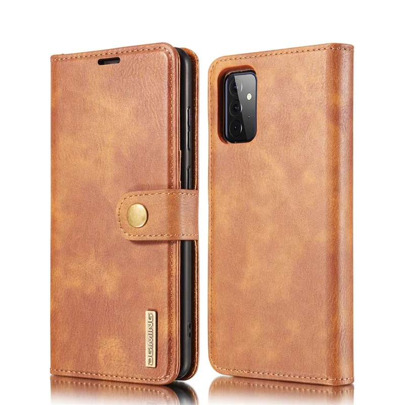 DG.MING Cover for Samsung Galaxy A72 5G / A72 4G Detachable 2-in-1 Anti-scratch Split Leather Wallet Shell + PC Back Case - Brown