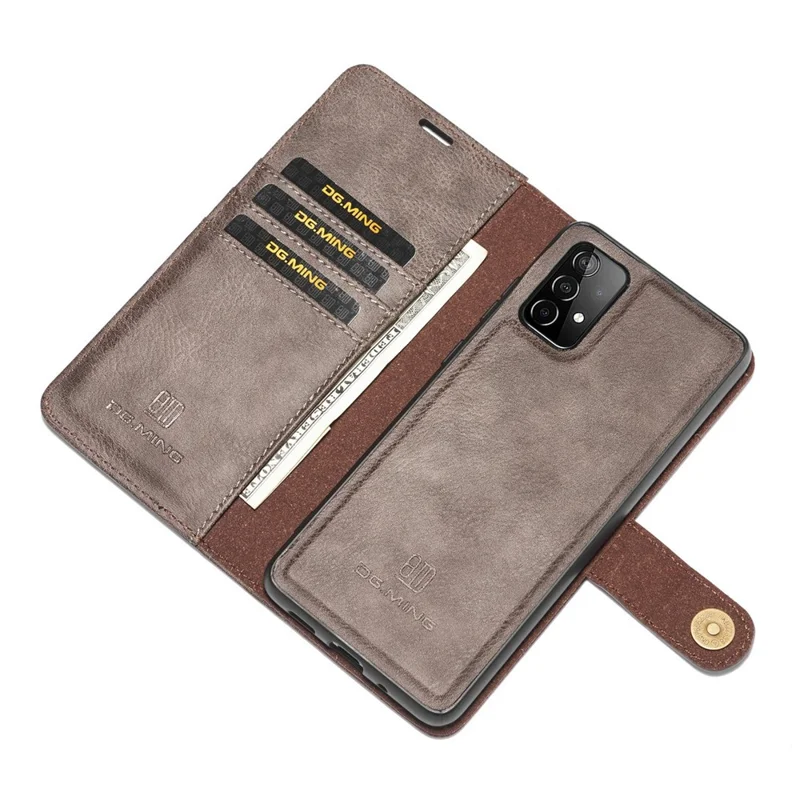 DG.MING Cover for Samsung Galaxy A52 4G / 5G / A52s 5G Detachable 2-in-1 Split Leather Wallet Shell + PC Back Case - Grey