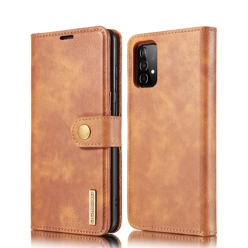 DG.MING Cover for Samsung Galaxy A52 4G / 5G / A52s 5G Detachable 2-in-1 Split Leather Wallet Shell + PC Back Case - Brown
