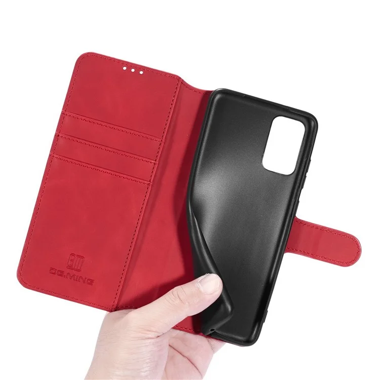 DG.MING Retro Style Phone Case for Samsung Galaxy A52 4G/5G / A52s 5G Scratch-resistant Leather Wallet Stand Shell - Red