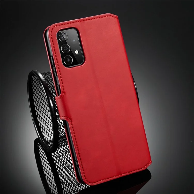 DG.MING Retro Style Phone Case for Samsung Galaxy A52 4G/5G / A52s 5G Scratch-resistant Leather Wallet Stand Shell - Red