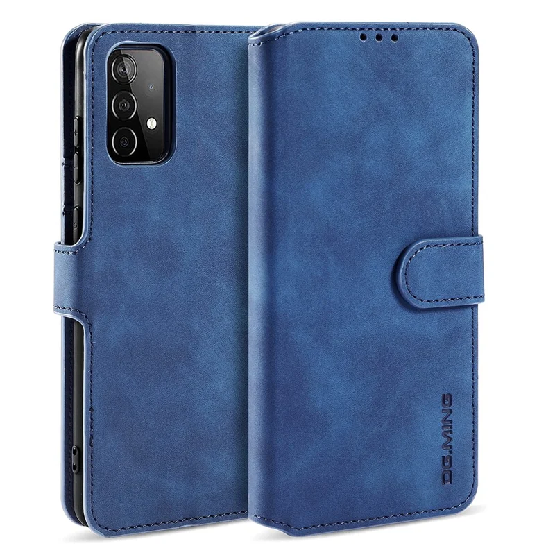 DG.MING Retro Style Phone Case for Samsung Galaxy A52 4G/5G / A52s 5G Scratch-resistant Leather Wallet Stand Shell - Blue
