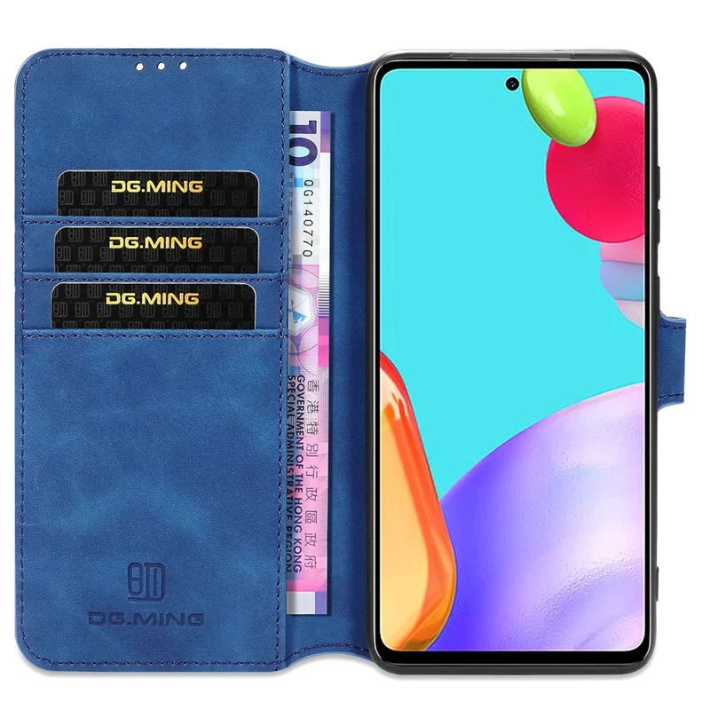 DG.MING Retro Style Phone Case for Samsung Galaxy A52 4G/5G / A52s 5G Scratch-resistant Leather Wallet Stand Shell - Blue