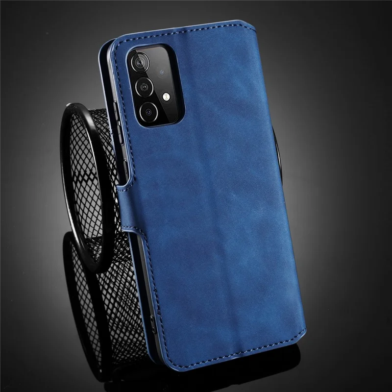 DG.MING Retro Style Phone Case for Samsung Galaxy A52 4G/5G / A52s 5G Scratch-resistant Leather Wallet Stand Shell - Blue