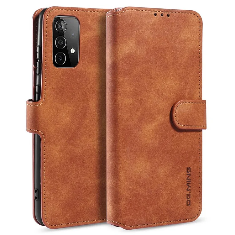 DG.MING Retro Style Phone Case per Samsung Galaxy A52 4G/5G / A52s 5G Scratch-resistant Leather Wallet Stand Shell - Marrone