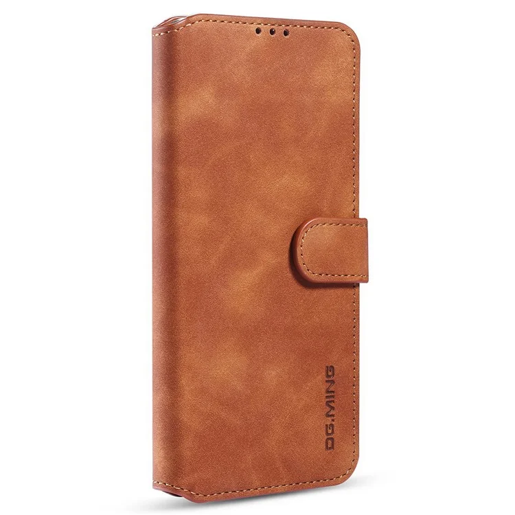 DG.MING Retro Style Phone Case for Samsung Galaxy A52 4G/5G / A52s 5G Scratch-resistant Leather Wallet Stand Shell - Brown