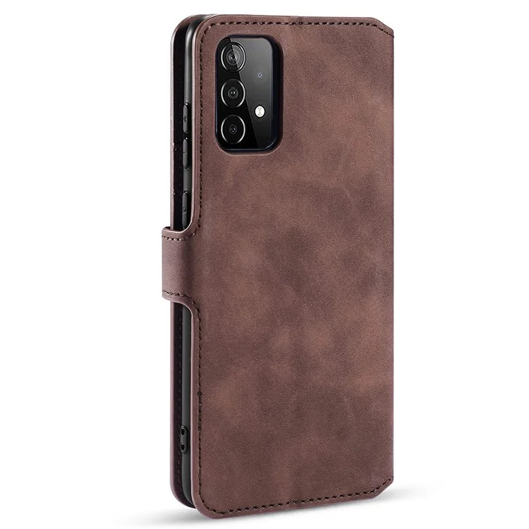 DG.MING Retro Style Phone Case for Samsung Galaxy A52 4G/5G / A52s 5G Scratch-resistant Leather Wallet Stand Shell - Coffee