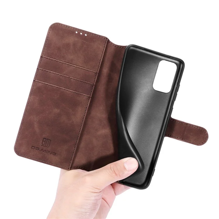 DG.MING Retro Style Phone Case for Samsung Galaxy A52 4G/5G / A52s 5G Scratch-resistant Leather Wallet Stand Shell - Coffee