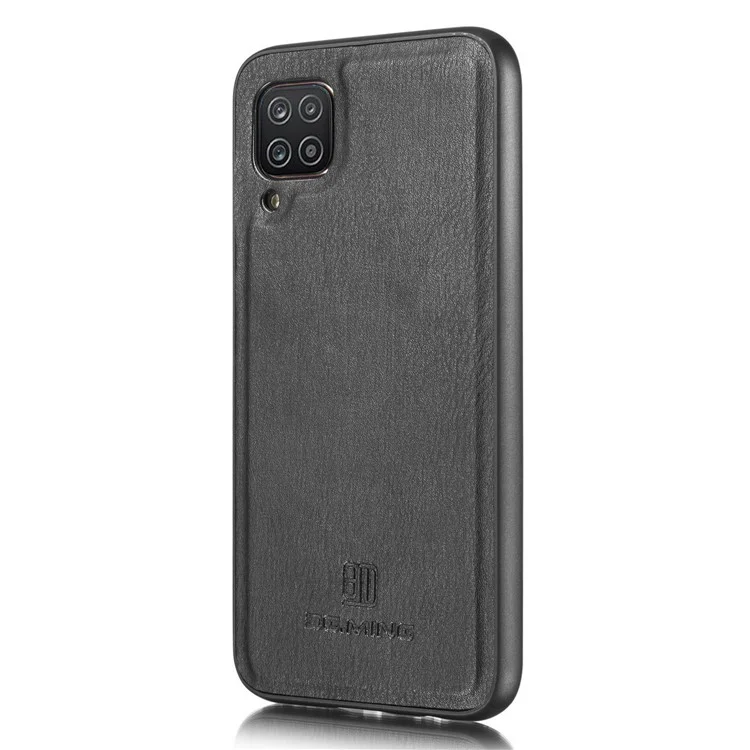 DG.MING Hülle für Samsung Galaxy A12 Abnehmbare 2-in-1 Kratzfeste Split-Leder Brieftasche Schale + PC Rückenschale - Schwarz