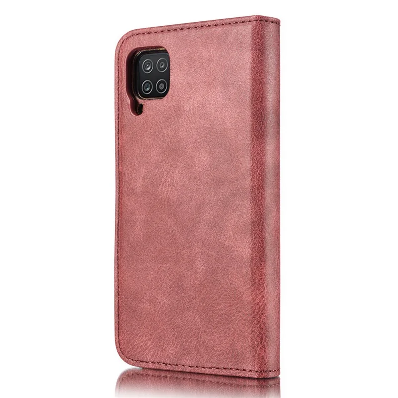 DG.MING Cover for Samsung Galaxy A12 Detachable 2-in-1 Anti-scratch Split Leather Wallet Shell + PC Back Case - Red