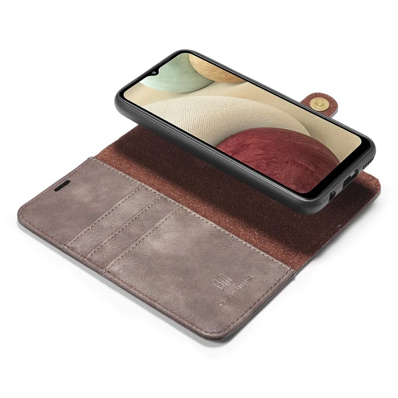 DG.MING Cover for Samsung Galaxy A12 Detachable 2-in-1 Anti-scratch Split Leather Wallet Shell + PC Back Case - Grey
