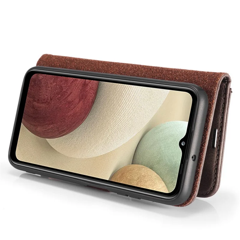 DG.MING Cover for Samsung Galaxy A12 Detachable 2-in-1 Anti-scratch Split Leather Wallet Shell + PC Back Case - Grey