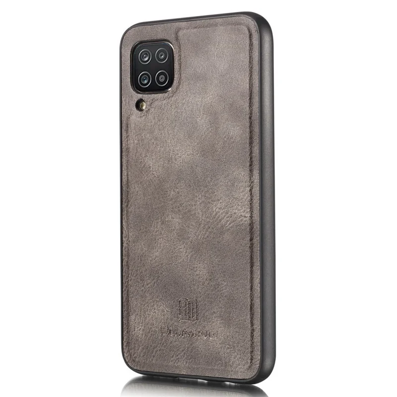 DG.MING Cover for Samsung Galaxy A12 Detachable 2-in-1 Anti-scratch Split Leather Wallet Shell + PC Back Case - Grey