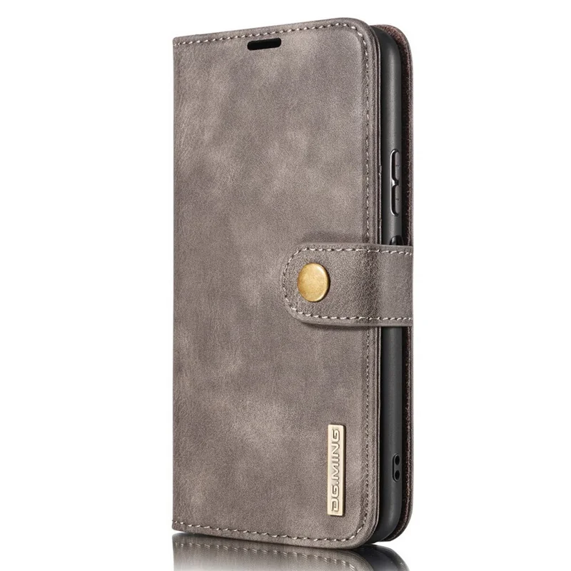 DG.MING Cover for Samsung Galaxy A12 Detachable 2-in-1 Anti-scratch Split Leather Wallet Shell + PC Back Case - Grey