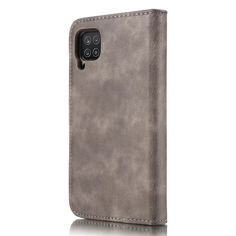 DG.MING Cover for Samsung Galaxy A12 Detachable 2-in-1 Anti-scratch Split Leather Wallet Shell + PC Back Case - Grey