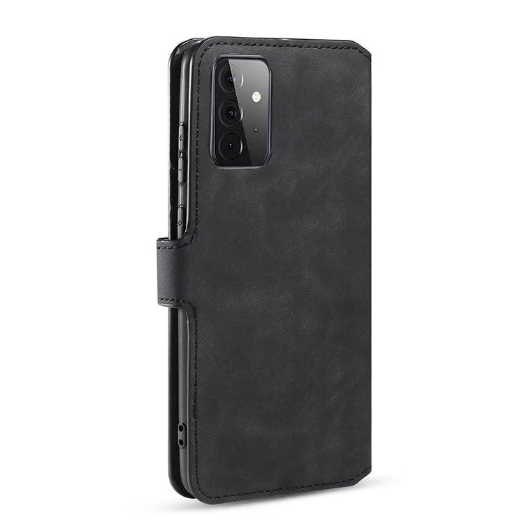 Dg. Ming Für Samsung Galaxy A72 5G / A72 4G Schockfeste Telefonhülle Retro Leder Brieftasche Flip Abdeckung - Schwarz