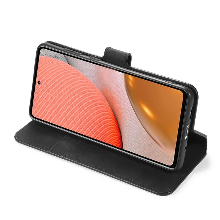DG.MING Für Samsung Galaxy A72 5G / A72 4G Stoßfestes Handyhülle Retro-Leder-Geldbörse Stand Klapphülle - Schwarz