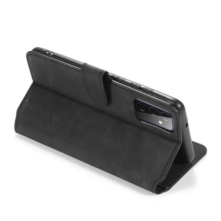 DG.MING Für Samsung Galaxy A72 5G / A72 4G Stoßfestes Handyhülle Retro-Leder-Geldbörse Stand Klapphülle - Schwarz