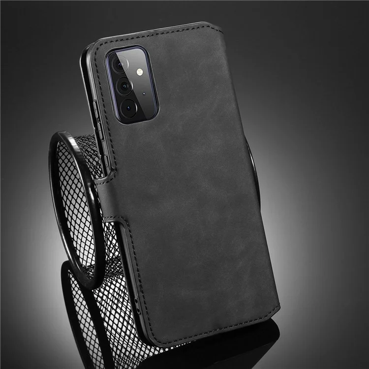DG.MING Für Samsung Galaxy A72 5G / A72 4G Stoßfestes Handyhülle Retro-Leder-Geldbörse Stand Klapphülle - Schwarz